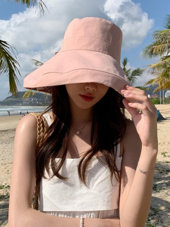 Women Wide Brim Summer Sun Hat Wired Edge Beach Bucket Fishing Hats Pink main image 6